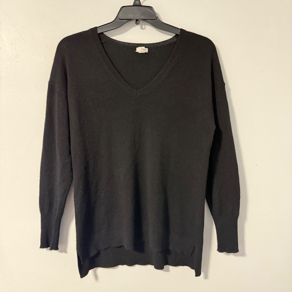 Halogen 100% Cashmere Black V Neck Long Sleeve Sweater Women's 0X‎